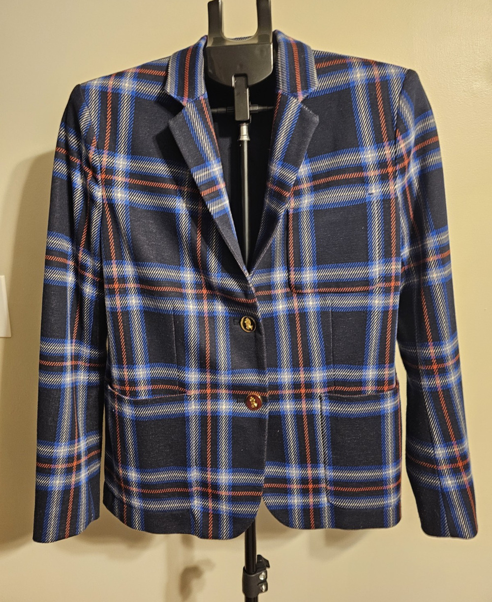 Lauren Ralph Lauren Petites Large Plaid Blazer Lined Notch Lapel 2-Button